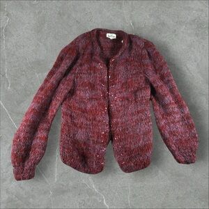Vintage Belfin Cardigan Womens Small Red Mohair Wool Kurt Cobain 60s 70s Grandma